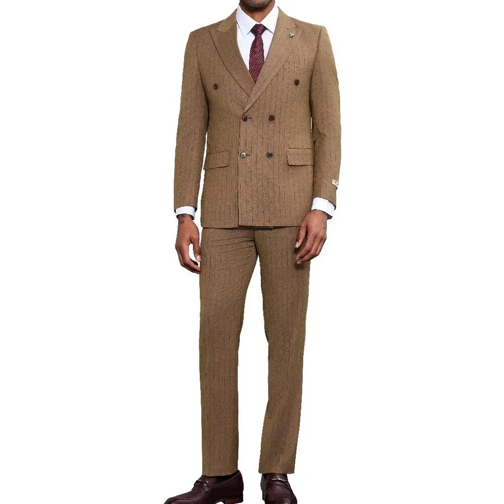 Brown Pinstriped Double breasted Stacy Adams Men's Suit - Picture 1 of 5